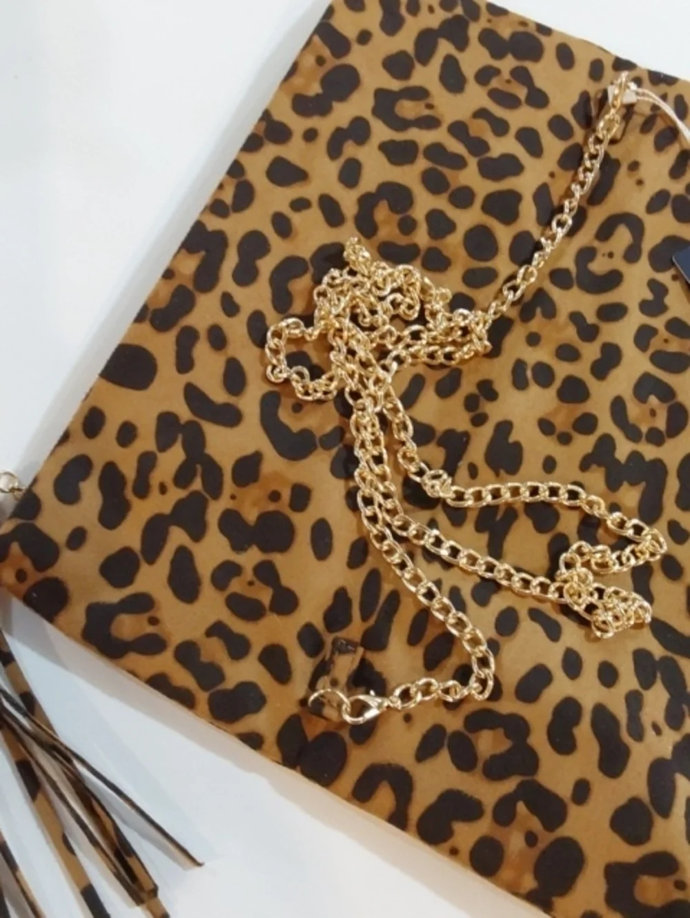 Charming Tailor|Leopard Print Tassel Crossbody Clutch Purse Suede Chain Medium